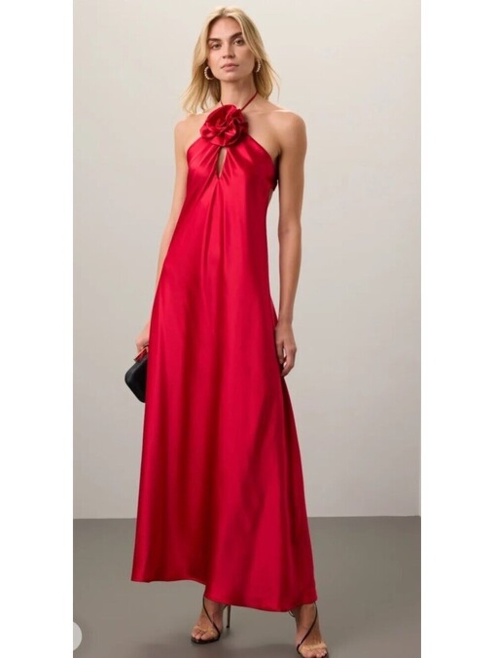 Delfi Collective Bianca Floral Halter Low Back Gown In Red XS RETAIL $395